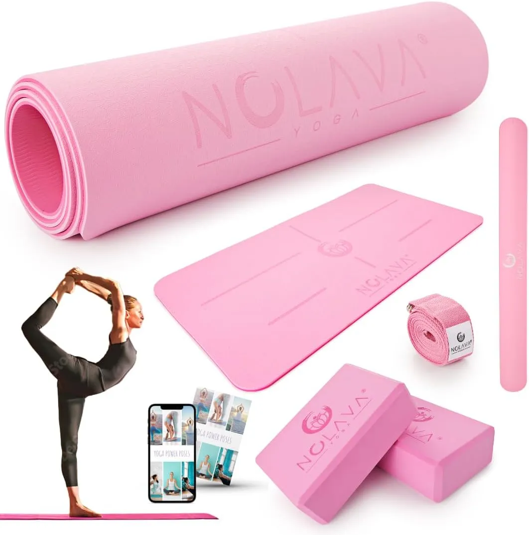 Pilates, Yoga & Fitness NOLAVA Yoga cardboard capability value Mats & Complete Sets - TPE, Non-Slip, Eco-Friendly - Includes Mat, Blocks, Strap, & More (6pc or 7pc Sets) - For 