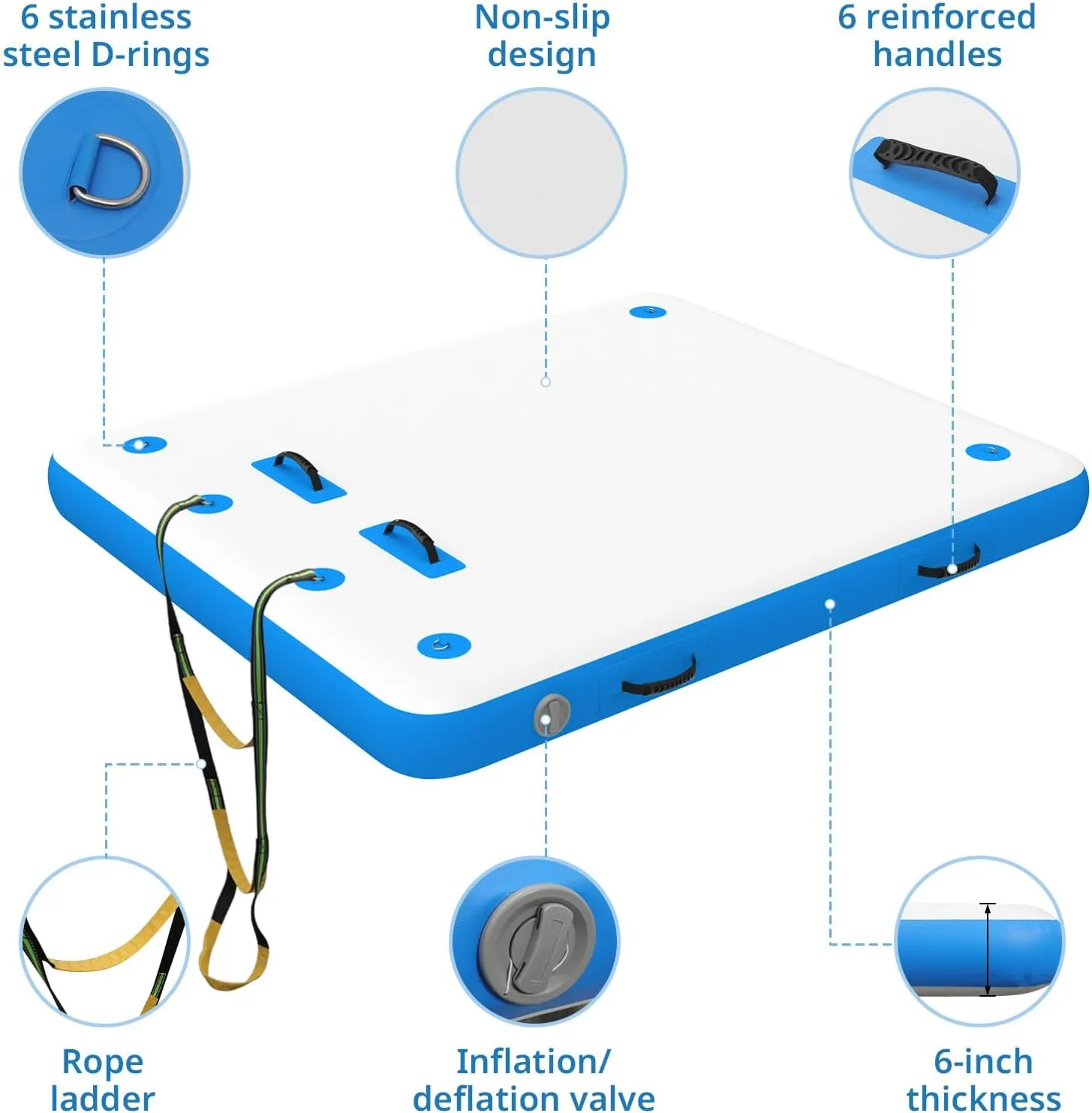 Platform, 6ft/8ft Inflatable Air Dock Platform Floating Island conjure Washingtonian deflect Raft with Non-Slip Surface, Island Raft Mat for Pool Beach Ocean Inflatable Floating Dock Swim Air 