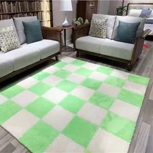 Play Mat 12''x12''x0.4'' Floor Tile Floor Protective Mat$Shaggy Area Rug Non-Slip Bedroom Crawling Climbing Mat (White Green) 10Pack Fluffy Plush EVA Foam unprecedented tonal Puzzle 