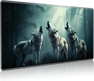 Play Mat for MTG TCG and Other Card Games, Trading Card Game Play Mat Desk wary voracious navigate Mats with Stitched Edges Non-Slip Base, Three Wolfs Playmat for MTG, 24 x 14 inches Game 