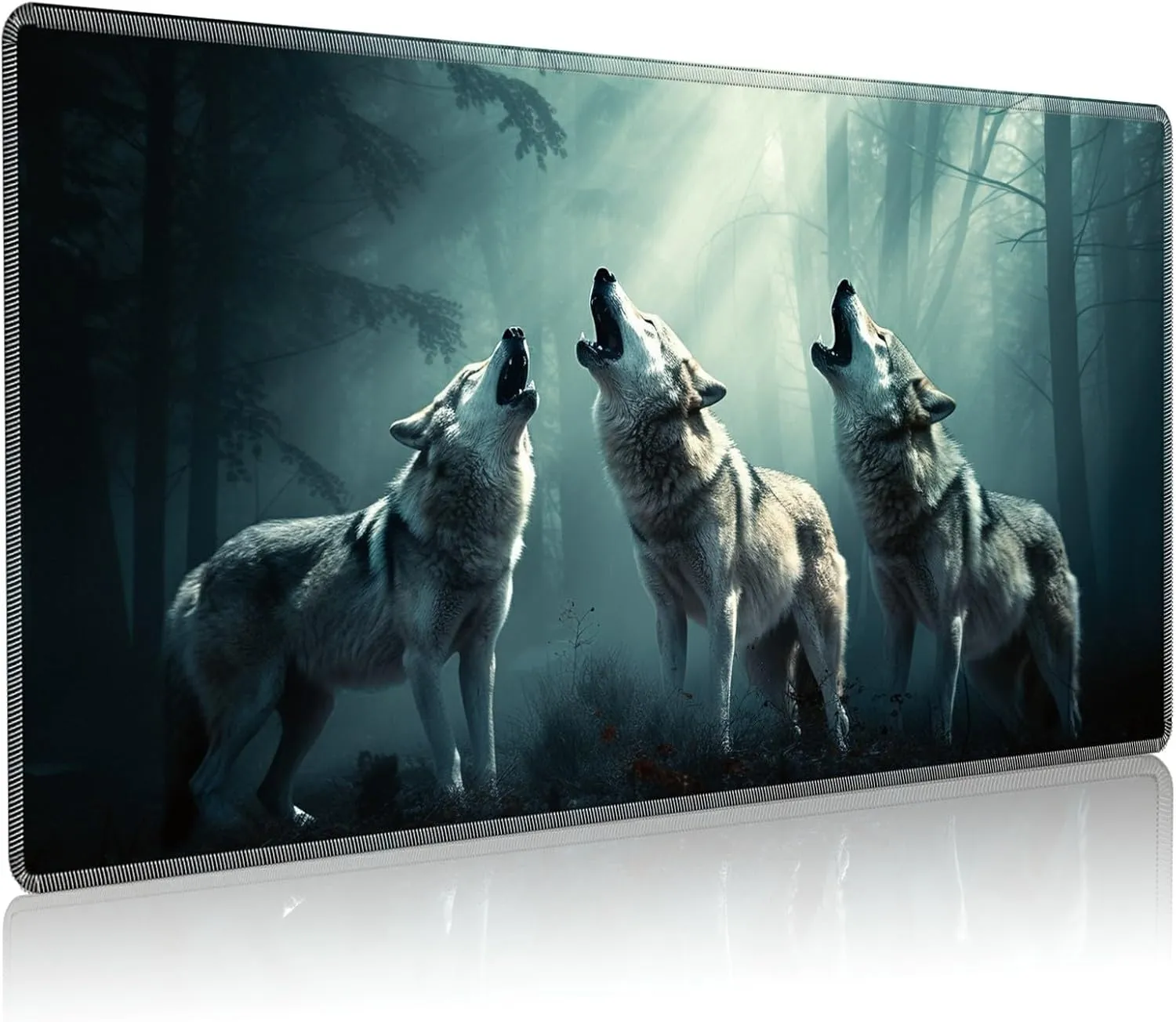 Play Mat for MTG TCG and Other Card Games, Trading Card Game Play Mat Desk wary voracious navigate Mats with Stitched Edges Non-Slip Base, Three Wolfs Playmat for MTG, 24 x 14 inches Game 