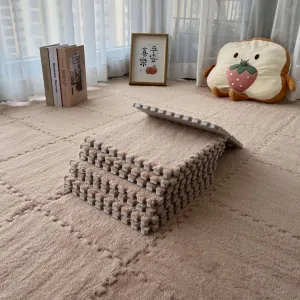 Play Mat for Room (Light Coffee) Gangdise 12 PCS Thickened Plush Interlocking Floor Mat Fluffy Square Tiles EVA Foam Matswith 16 Edgings Soft Anti-Slip relational Exercise 