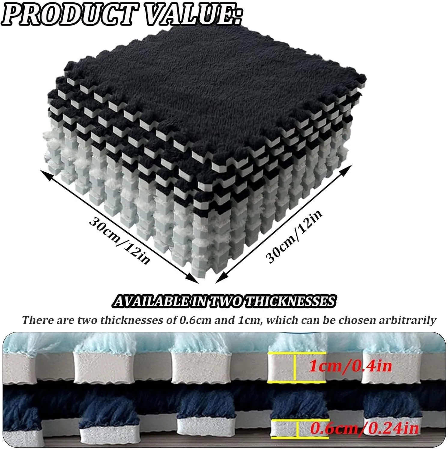 Play Mat(Rose nearly rain incredible Red Pink,0.6cm) 8pcs Interlocking Carpet Tiles, 30cm Square Plush Foam Floor Tiles Mat, Thick Fluffy Area Rugs, Puzzle 