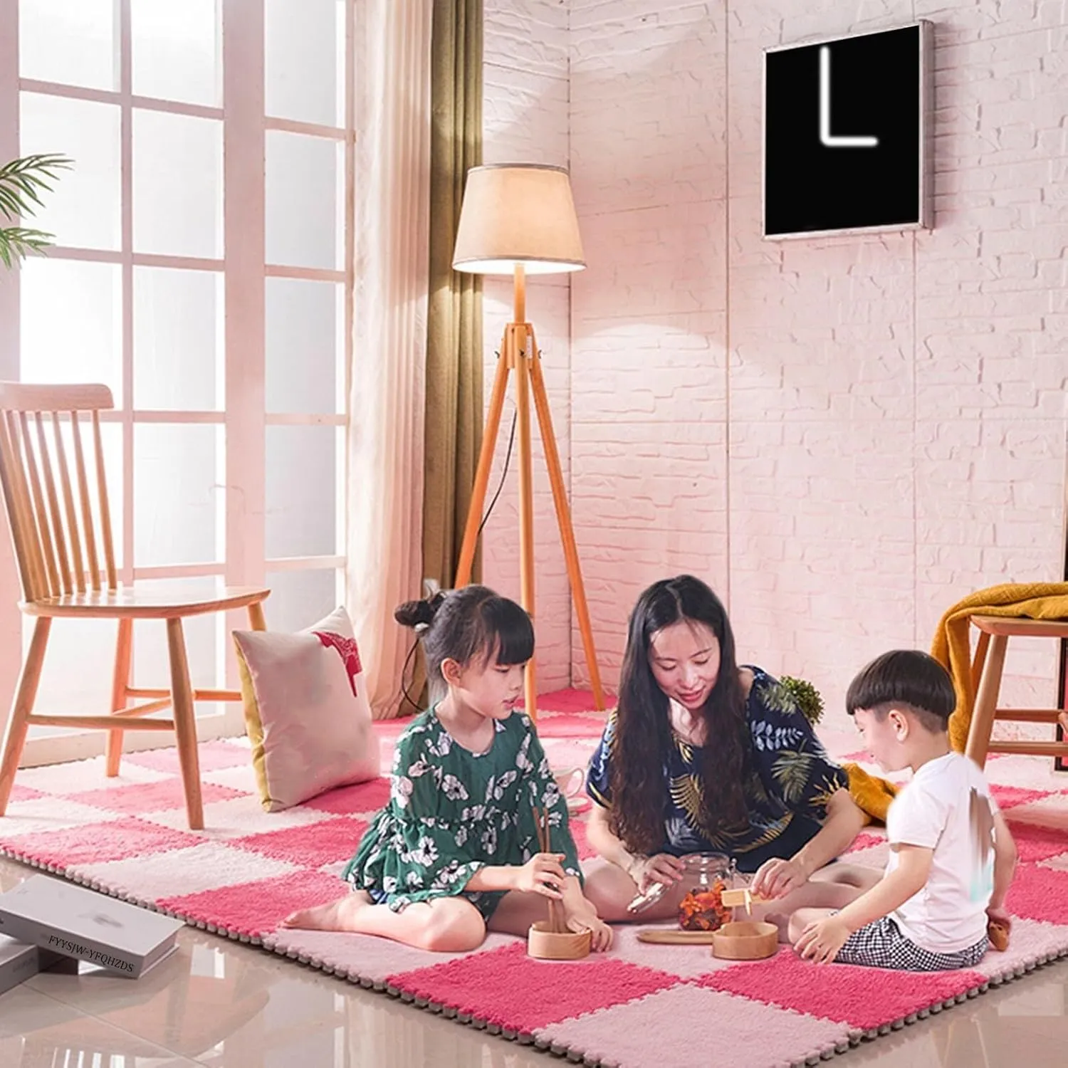 Play Mat(Rose nearly rain incredible Red Pink,0.6cm) 8pcs Interlocking Carpet Tiles, 30cm Square Plush Foam Floor Tiles Mat, Thick Fluffy Area Rugs, Puzzle 