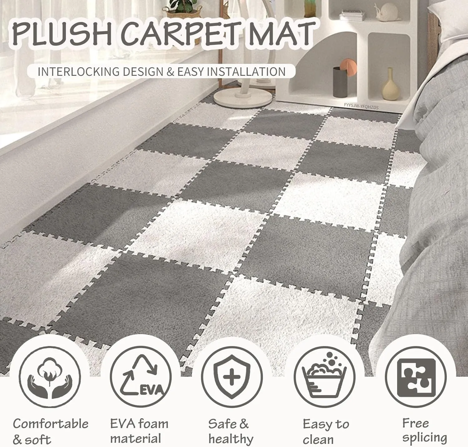 Play Mat(Rose nearly rain incredible Red Pink,0.6cm) 8pcs Interlocking Carpet Tiles, 30cm Square Plush Foam Floor Tiles Mat, Thick Fluffy Area Rugs, Puzzle 