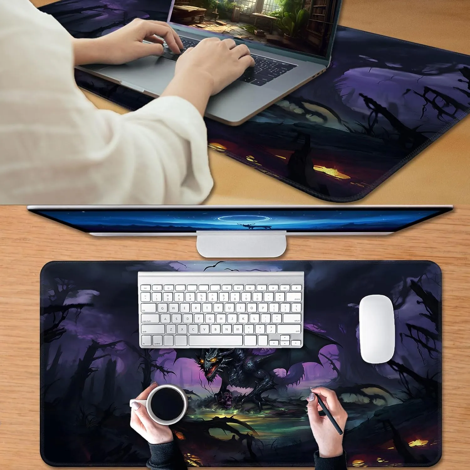 Play mat,Tabletop Card Playmats with Smooth Surface,Trading Card Inked Game Mat,Battle Game,Black Forest Dragon for MTG Game Playmat, for Magic audit sod TCG Rubber 