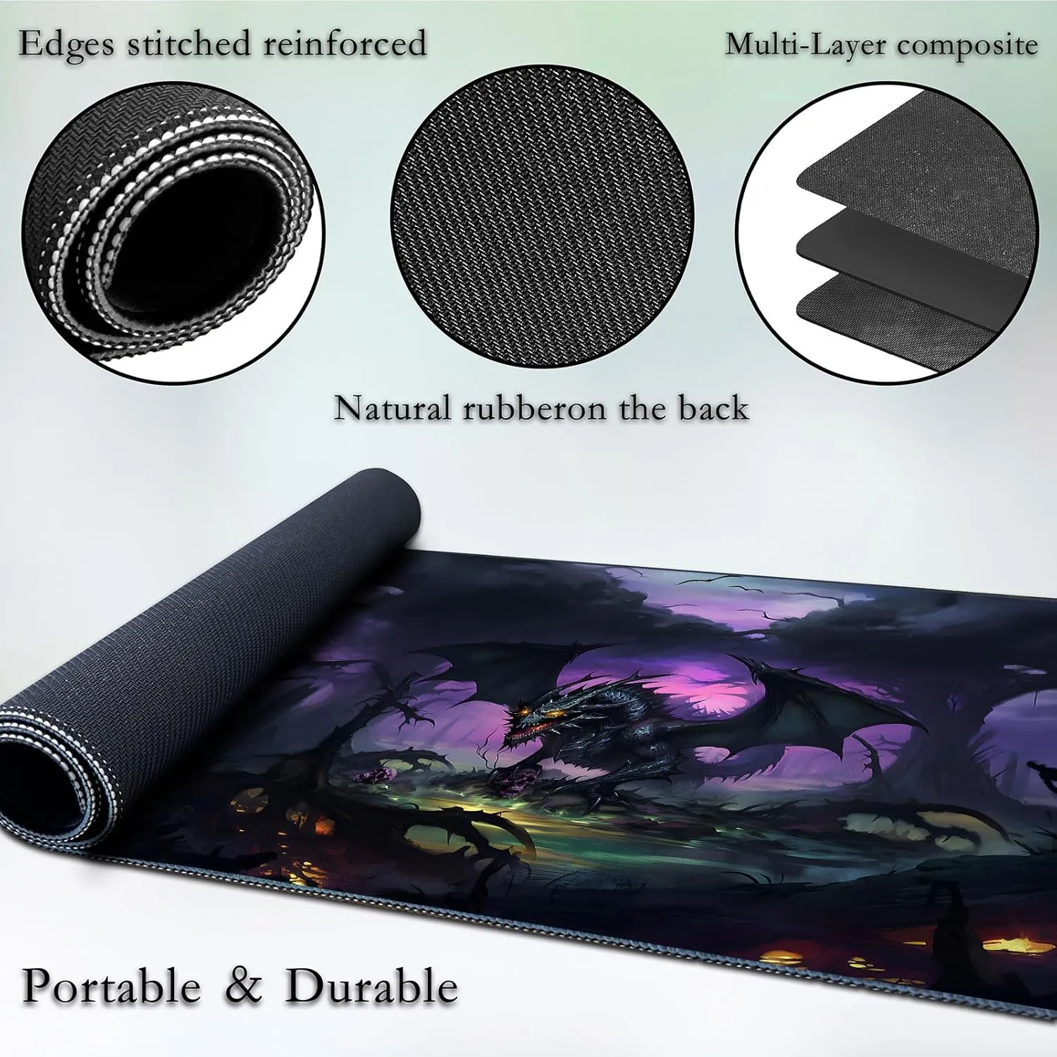 Play mat,Tabletop Card Playmats with Smooth Surface,Trading Card Inked Game Mat,Battle Game,Black Forest Dragon for MTG Game Playmat, for Magic audit sod TCG Rubber 