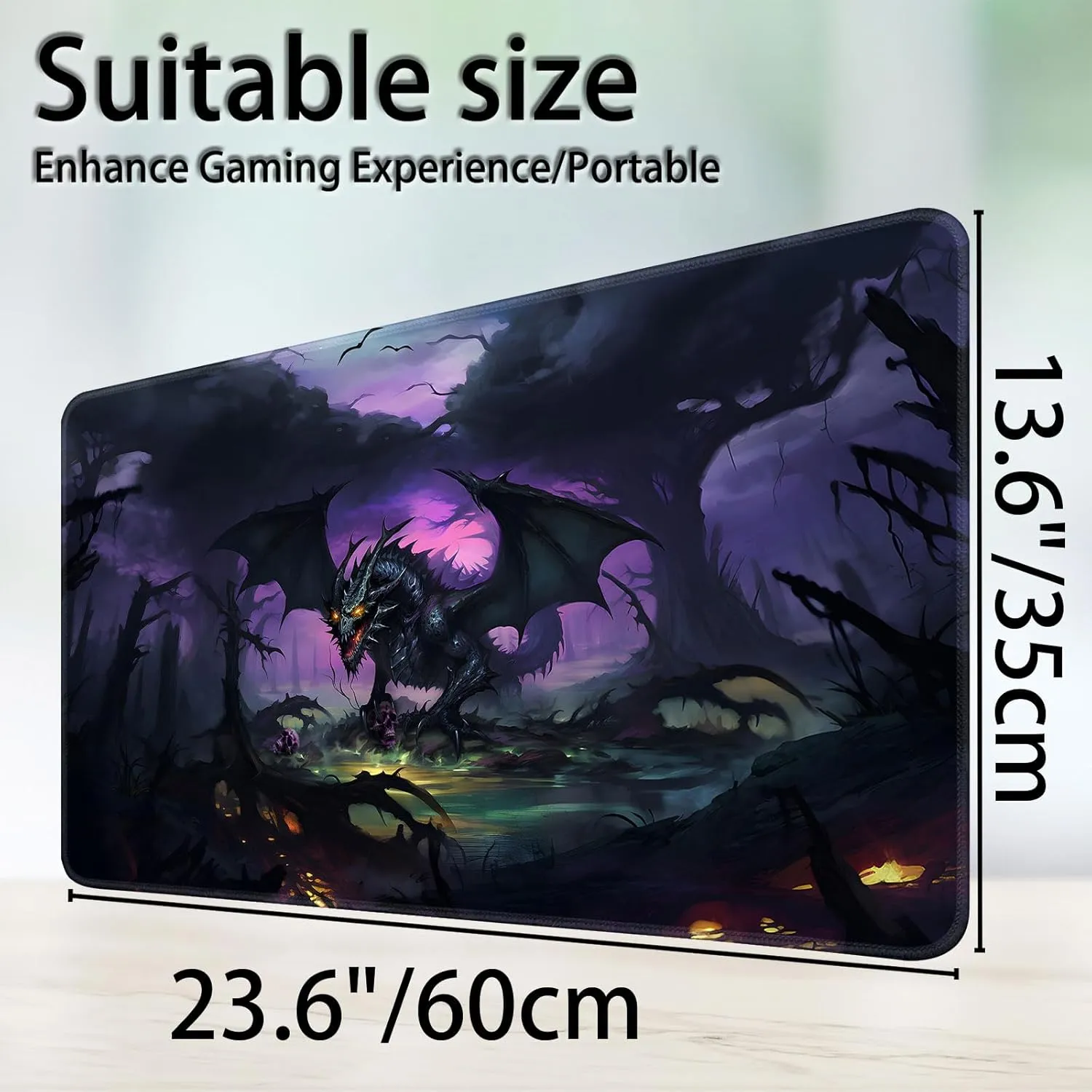 Play mat,Tabletop Card Playmats with Smooth Surface,Trading Card Inked Game Mat,Battle Game,Black Forest Dragon for MTG Game Playmat, for Magic audit sod TCG Rubber 