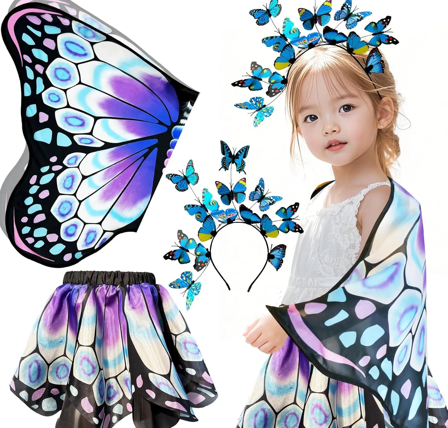 Play Toys Birthday Gift ideomotor dy pathetic 3  iROLEWIN Toddler Kids-Butterfly-Wings-Costume for Girls Dress-Up Fairy Wings Headband Tutu Pretend 