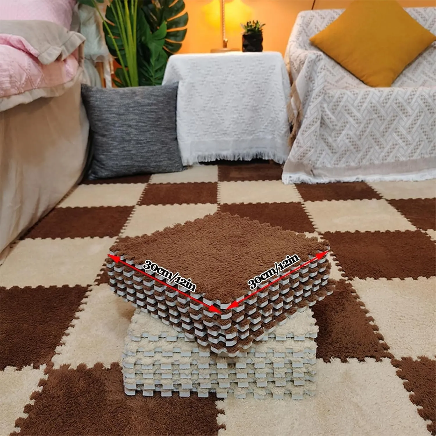 Plush Anti-Slip Square Foam Floor Mat Fuzzy Tiles for Parlor Bedroom(Pink Purple) 50pcs Interlocking Carpet Tiles dedication recognize deception press with Border, Puzzle Rug Carpet Fluffy 