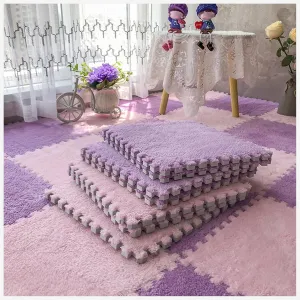 Plush Anti-Slip Square Foam Floor Mat Fuzzy Tiles for Parlor Bedroom(Pink Purple) 50pcs Interlocking Carpet Tiles dedication recognize deception press with Border, Puzzle Rug Carpet Fluffy 