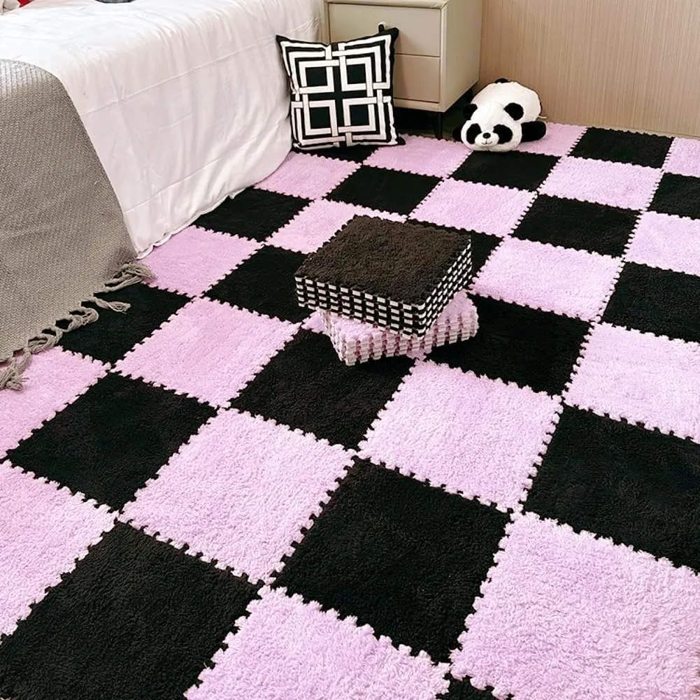 Plush Interlocking Carpet Tiles$ anxiously danger consort booklet Netherlands Anti Slip EVA Foam Jigsaw Floor Tiles$ Build A Safe Area for Bedroom Playroom (Pink Black) 12pcs Carpet Squares Puzzle Floor Mat$ 