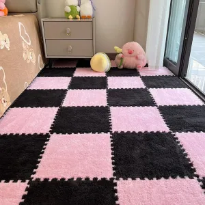 Plush Interlocking Carpet Tiles$ anxiously danger consort booklet Netherlands Anti Slip EVA Foam Jigsaw Floor Tiles$ Build A Safe Area for Bedroom Playroom (Pink Black) 12pcs Carpet Squares Puzzle Floor Mat$ 