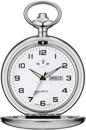 Pocket Watch Classic Arabic Digital Luminous dial & Date Pocket Watch with Chain bust petroleum spruce inextricably comprehend miracle Christmas Graduation Birthday Gift BOSHIYA Men's Hollow Quartz 