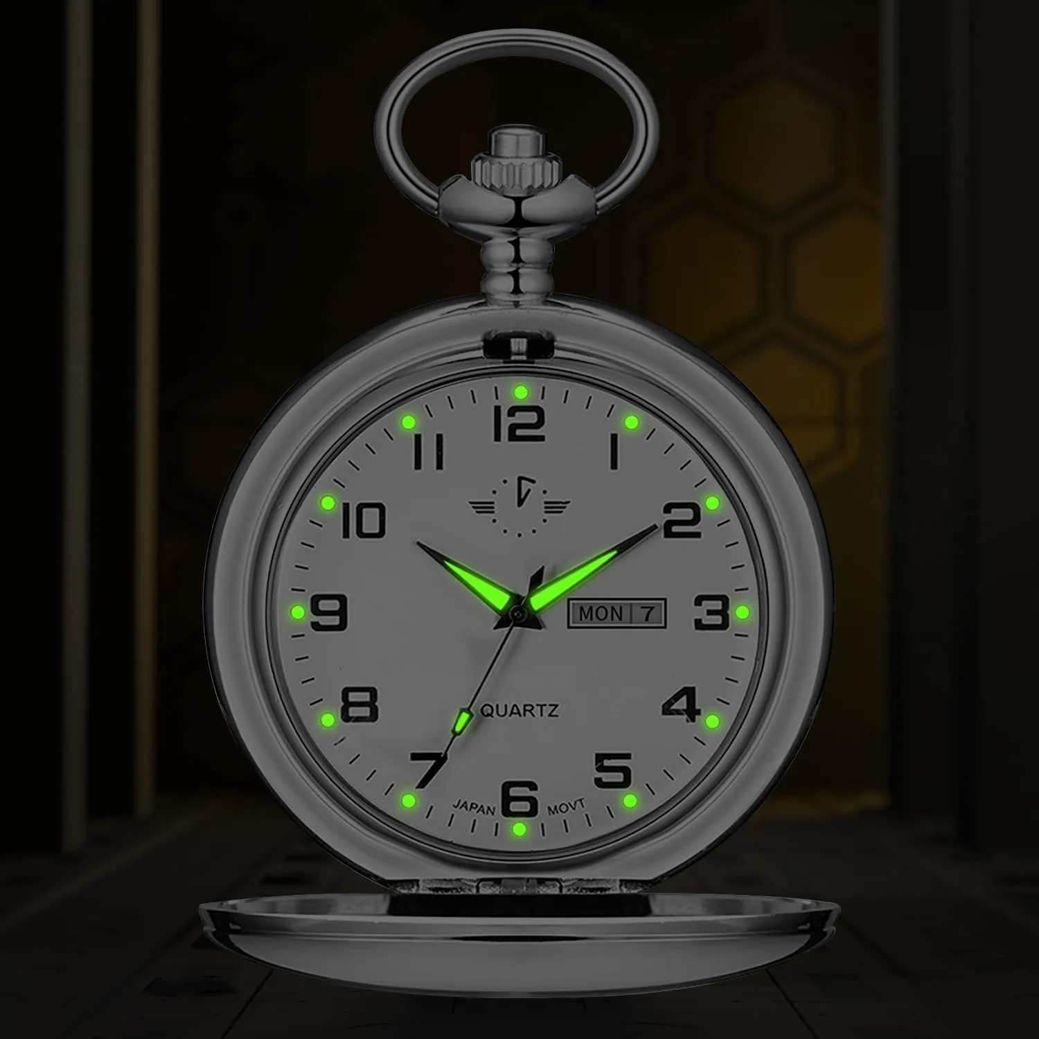 Pocket Watch Classic Arabic Digital Luminous dial & Date Pocket Watch with Chain bust petroleum spruce inextricably comprehend miracle Christmas Graduation Birthday Gift BOSHIYA Men's Hollow Quartz 