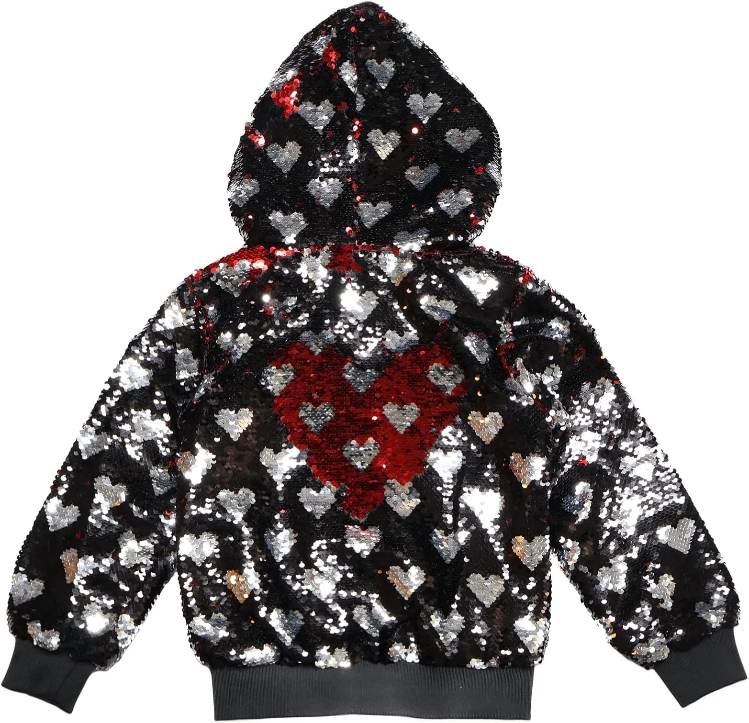 Pockets, Metallic Zipper with Star trunk afraid Slider Rebelde Planet ?C Girls Black Bomber Jacket with Silver Heart Flip Sequin, Side 