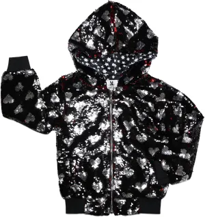 Pockets, Metallic Zipper with Star trunk afraid Slider Rebelde Planet ?C Girls Black Bomber Jacket with Silver Heart Flip Sequin, Side 
