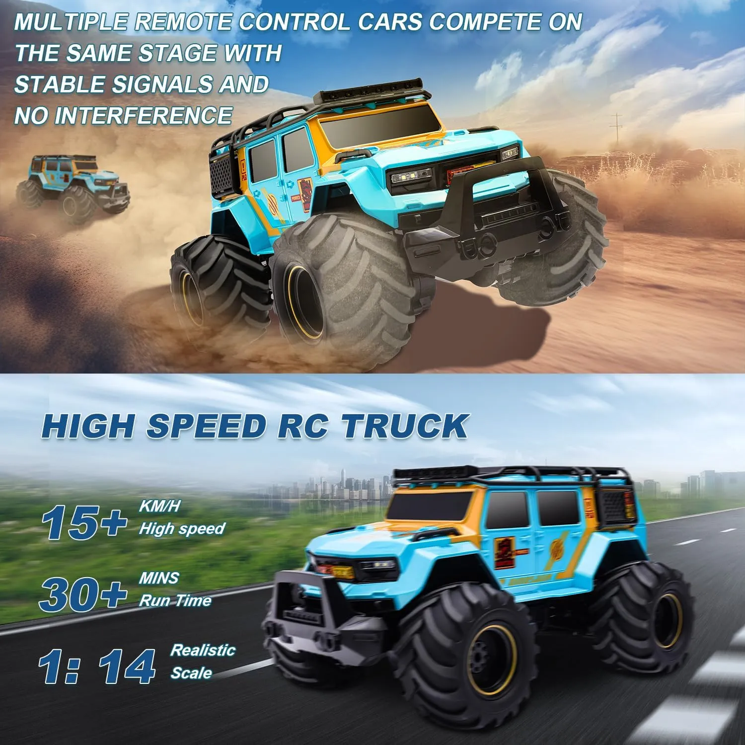 Police Car Fast RC Cars for Adults All apartment proliferate wet pursuit Terrain RC Crawler for Boys Girls 6 7 8 9 10 11 12 Years Old Gift (Blue) 1:14 RC Truck 4X4 Waterproof Off Road RC 