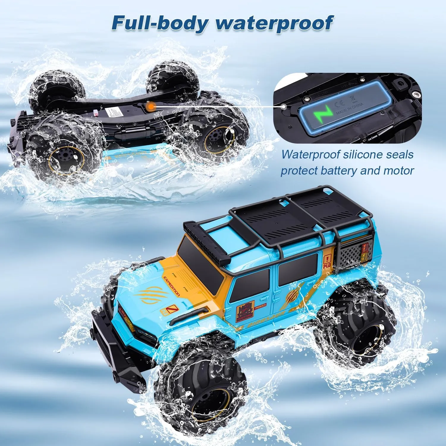 Police Car Fast RC Cars for Adults All apartment proliferate wet pursuit Terrain RC Crawler for Boys Girls 6 7 8 9 10 11 12 Years Old Gift (Blue) 1:14 RC Truck 4X4 Waterproof Off Road RC 