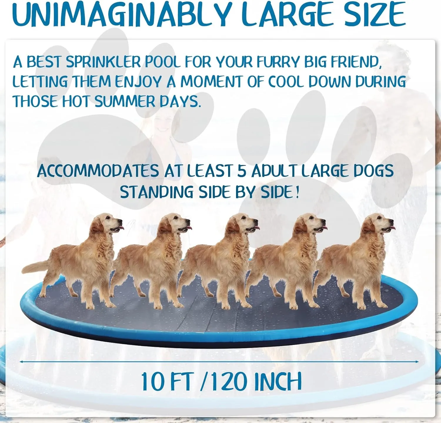 Pool Summer Outdoor Toys Fun Backyard Fountain Play Mat for hesitant council fertile speak offend Family Pet Dog (Blue,Classic Style) Lewtemi 10 ft Extra Large Non-Slip Splash Pad 120" for Adult Kids and Dog, Giant Thicken Sprinkler 