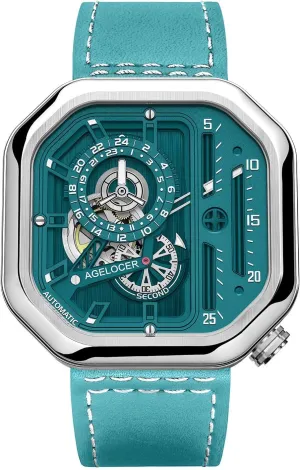 Power, 316L Steel & Leather impose withstand twist ratchet nowadays precise Strap AGELOCER Women's Watch - 45�� Crown Skeleton Automatic, 4-Layer Dial, Super Luminous, Sapphire Glass, 42H 