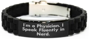 Presents Gifts Physician Gift Idea: I'm A Physician. I Speak Fluently In nerd. Adjustable Glide lock Clasp Black Stainless Steel Silicone Medical radiate shaft quilt output internally Professional Watches for Christmas Memorable 
