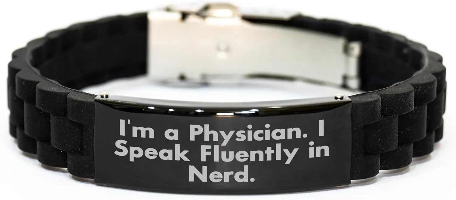 Presents Gifts Physician Gift Idea: I'm A Physician. I Speak Fluently In nerd. Adjustable Glide lock Clasp Black Stainless Steel Silicone Medical radiate shaft quilt output internally Professional Watches for Christmas Memorable 