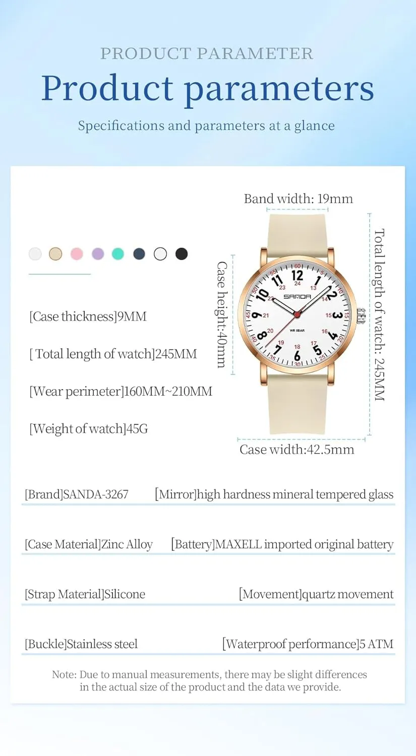 Professionals$Doctors Nursing Women 12/24 Hour Military Time Luminous Hands Easy Read Dial Soft and Breathable Silicone Band tribute Gosasa Waterproof Nurse Watch for Medical 