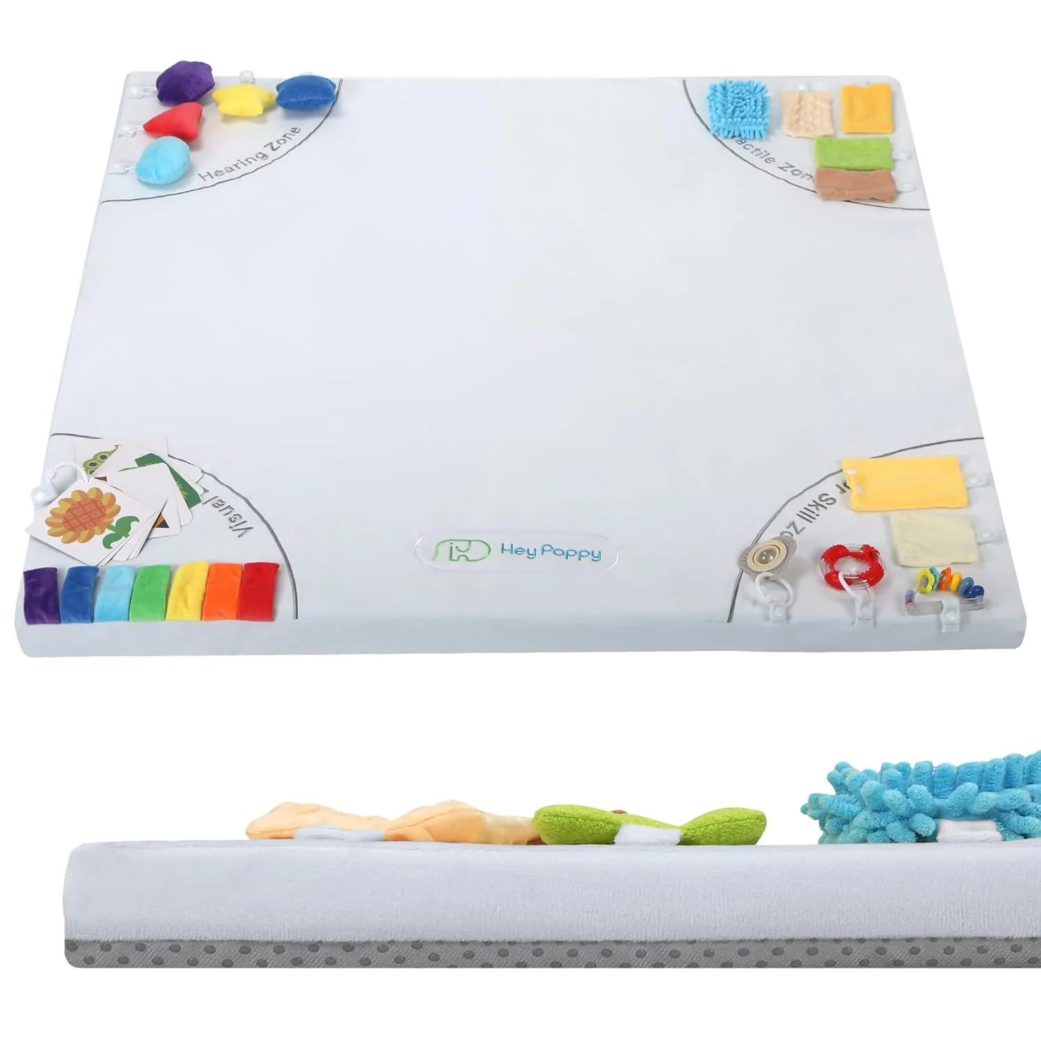 prose Cushioned That Fits Nicely into Any Playroom, Grey Baby Play Mat, 50''x50'' Playpen Mats with 4 Sensory Development Zones for Motor Skills, Unique Crawling Mats with Non-Slip 