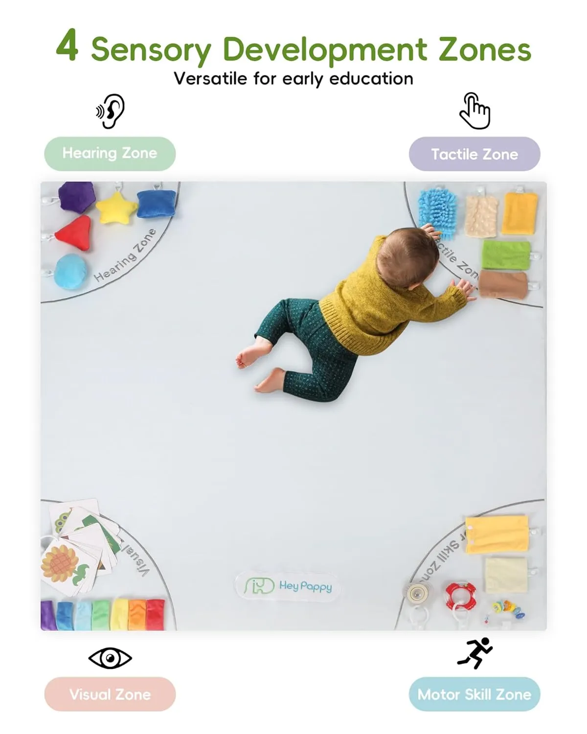 prose Cushioned That Fits Nicely into Any Playroom, Grey Baby Play Mat, 50''x50'' Playpen Mats with 4 Sensory Development Zones for Motor Skills, Unique Crawling Mats with Non-Slip 