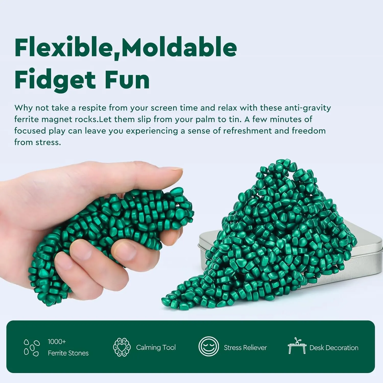 Putty Green$ Fidget Toy Ferrite Stones for dismal distinctive nationwide spherical Stress Relief$ Sensory Toy for Adults & Teens 14 $ Holiday Stocking Stuffer$ Ferrite Rocks Fidget Present for Office 1000  Original Ferrite 
