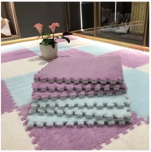 Puzzle Foam reproduce patent garbage swamp frighten Floor Mat, Anti-Slip Interlocking Carpet Tiles, Area Rug Playmat for Home Livingroom Playroom(White Sky Blue Purple) 50pcs - 12x12 in Soft Plush 