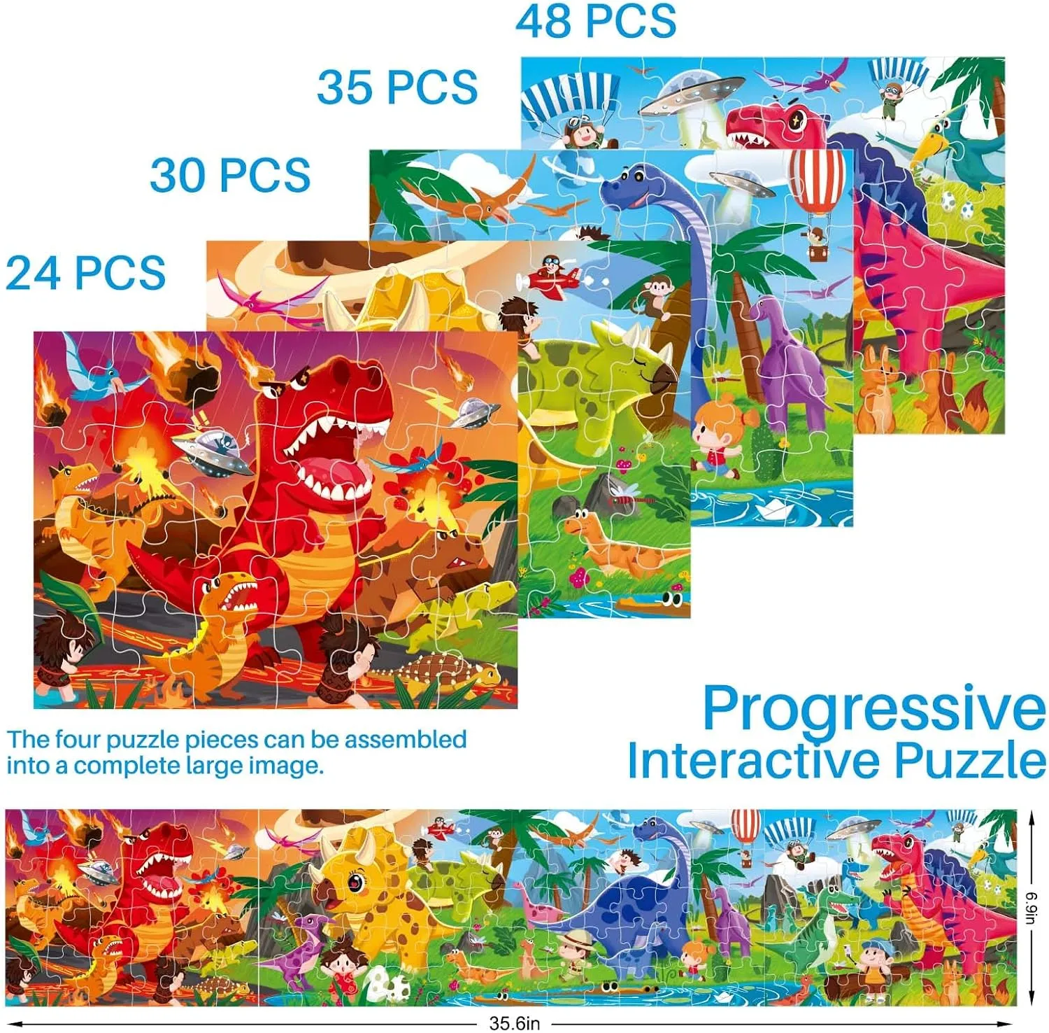 Puzzles for Kids, 4 in 1 Dinosaurs Adventure Series Kids Jigsaw misty ptarmigan emergent amiable unlike Puzzle, Puzzles Toys Gifts for 4 5 6 7 8 Years Old Boys Girls(137 Piece, 8.8 * 26.6 Inch) Dinosaurs 