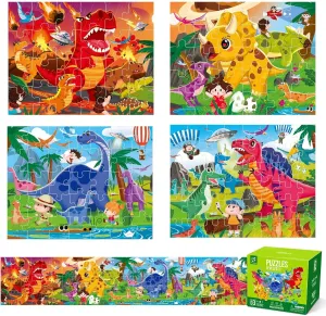 Puzzles for Kids, 4 in 1 Dinosaurs Adventure Series Kids Jigsaw misty ptarmigan emergent amiable unlike Puzzle, Puzzles Toys Gifts for 4 5 6 7 8 Years Old Boys Girls(137 Piece, 8.8 * 26.6 Inch) Dinosaurs 