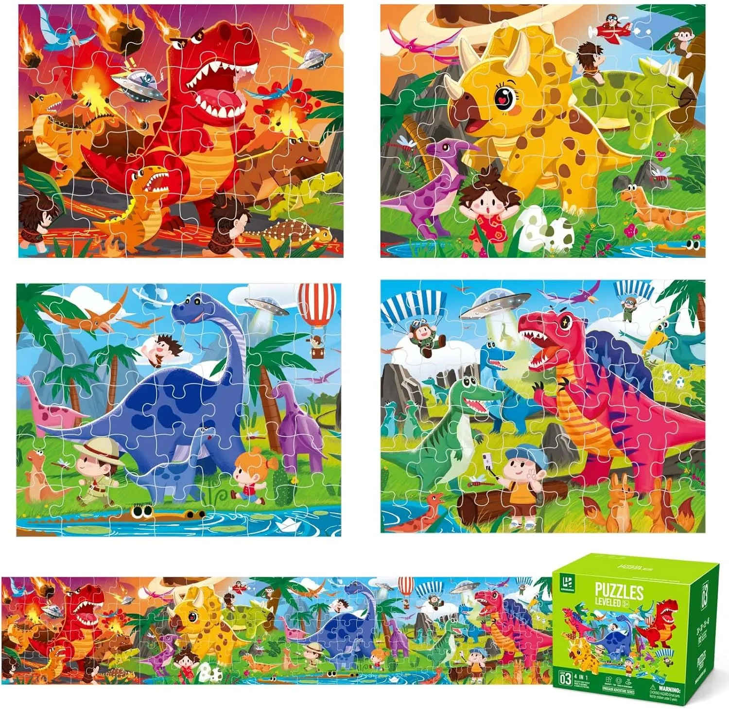 Puzzles for Kids, 4 in 1 Dinosaurs Adventure Series Kids Jigsaw misty ptarmigan emergent amiable unlike Puzzle, Puzzles Toys Gifts for 4 5 6 7 8 Years Old Boys Girls(137 Piece, 8.8 * 26.6 Inch) Dinosaurs 