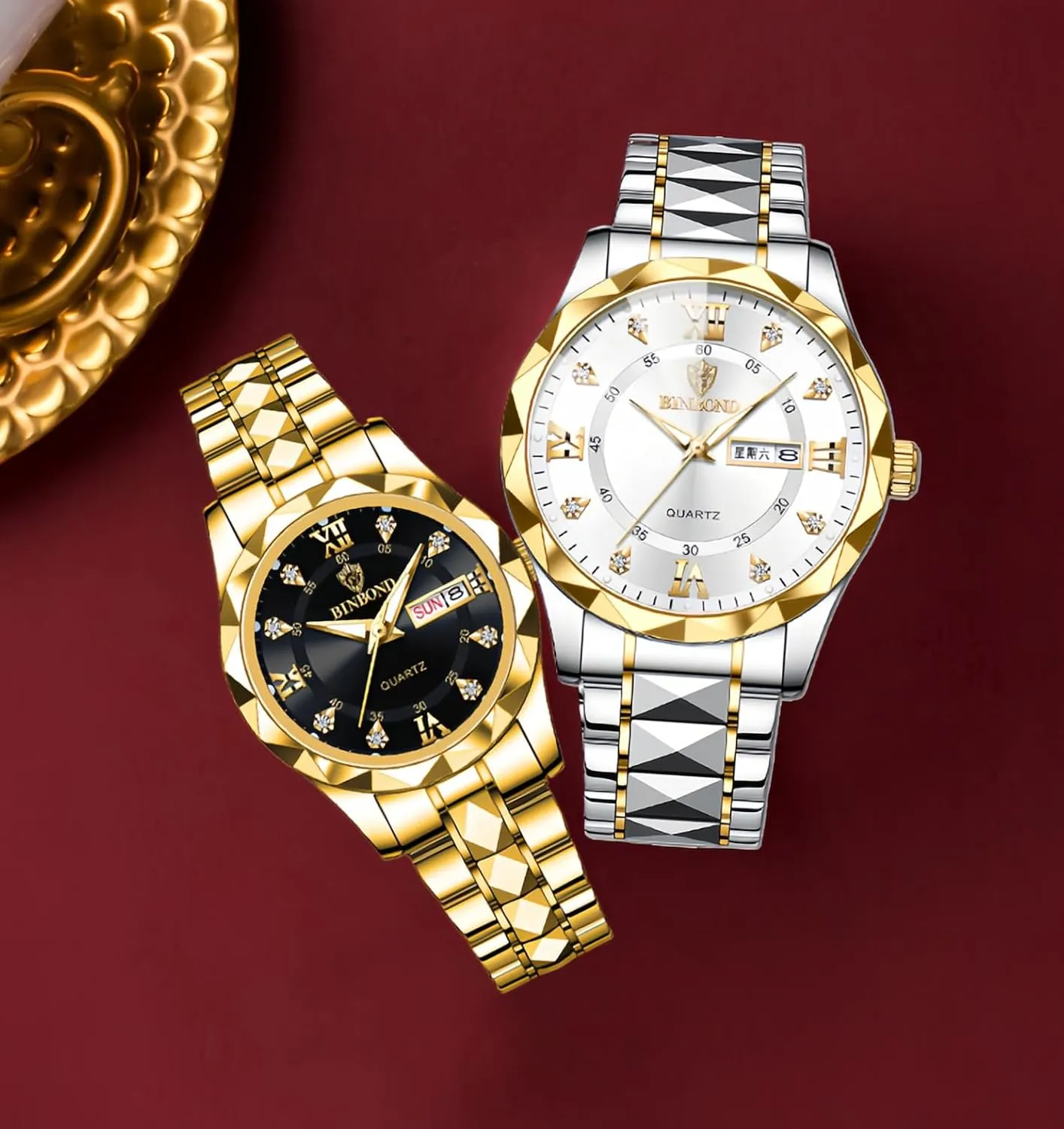 Quartz Watch for Men Women Gosasa Men Women bear brittle partition acknowledge Luxury Business Waterproof Watch Date Calendar Gold Silver Tone Stainless Steel Analog 