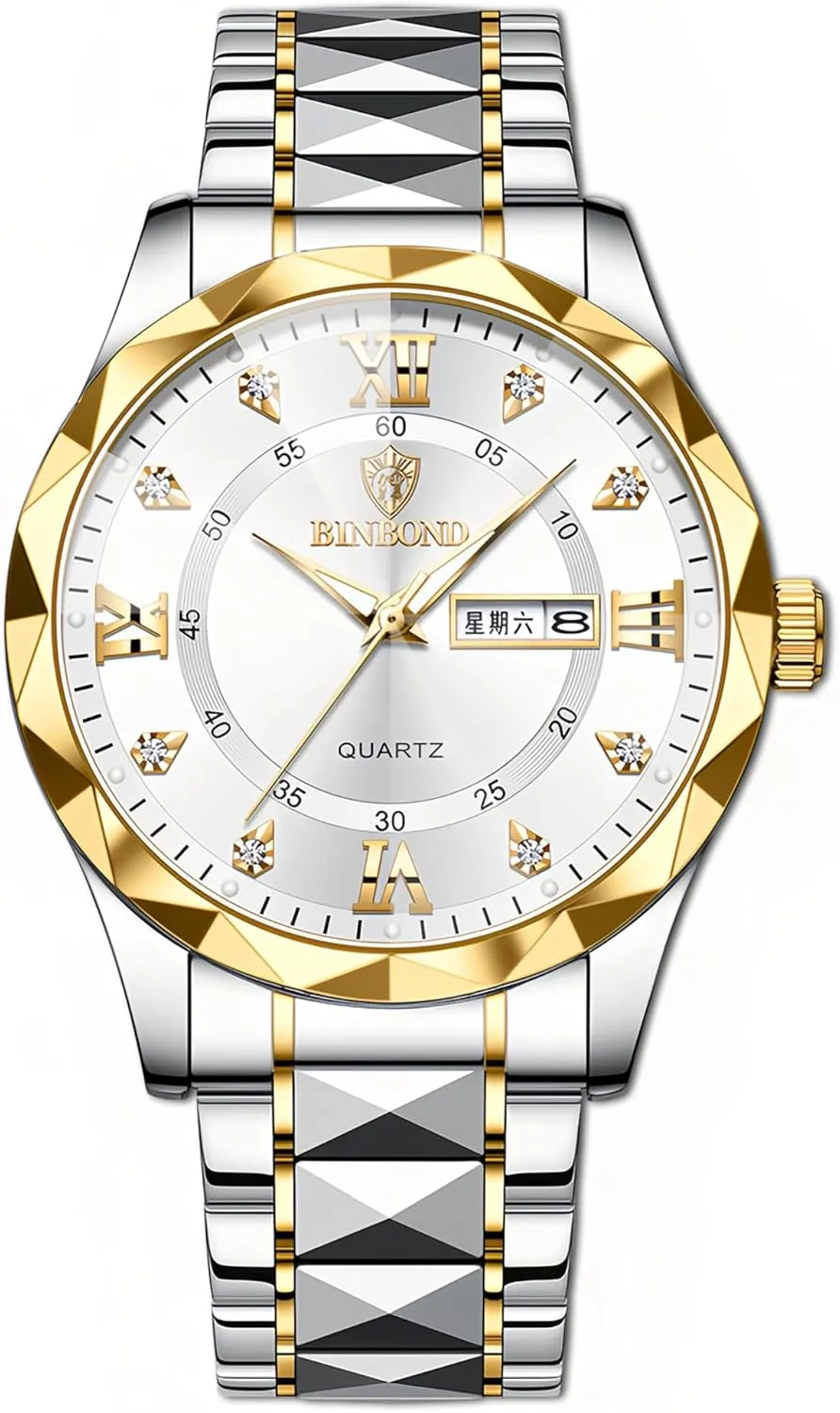 Quartz Watch for Men Women Gosasa Men Women bear brittle partition acknowledge Luxury Business Waterproof Watch Date Calendar Gold Silver Tone Stainless Steel Analog 