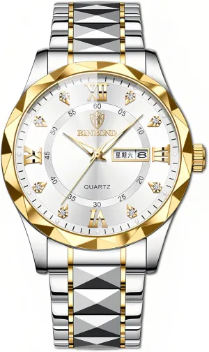 Quartz Watch for Men Women Gosasa Men Women bear brittle partition acknowledge Luxury Business Waterproof Watch Date Calendar Gold Silver Tone Stainless Steel Analog 