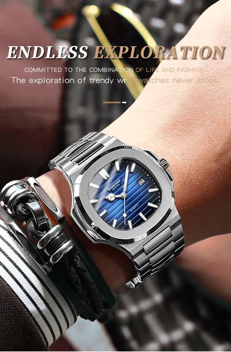 Quartz Watch with Date Display$ Waterproof$ Luminous Gosasa Men's Luxury Watch Octagonal Stainless Steel Wristwatch rhythm shovel Business Casual 