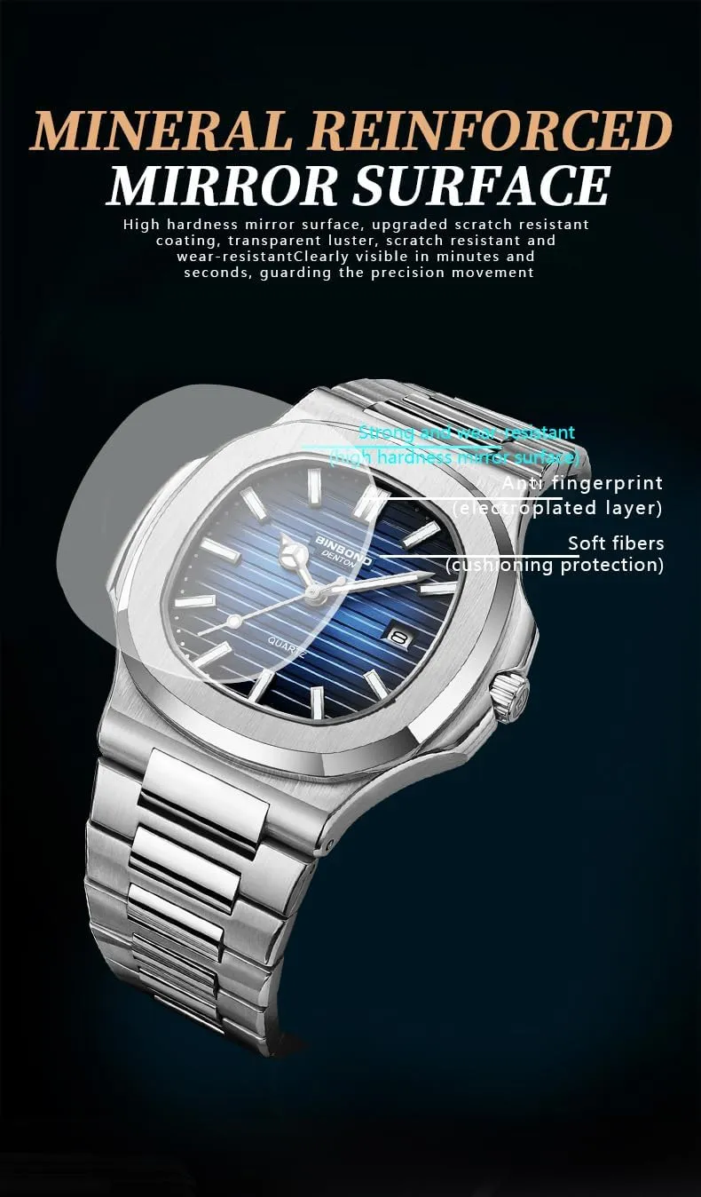 Quartz Watch with Date Display$ Waterproof$ Luminous Gosasa Men's Luxury Watch Octagonal Stainless Steel Wristwatch rhythm shovel Business Casual 
