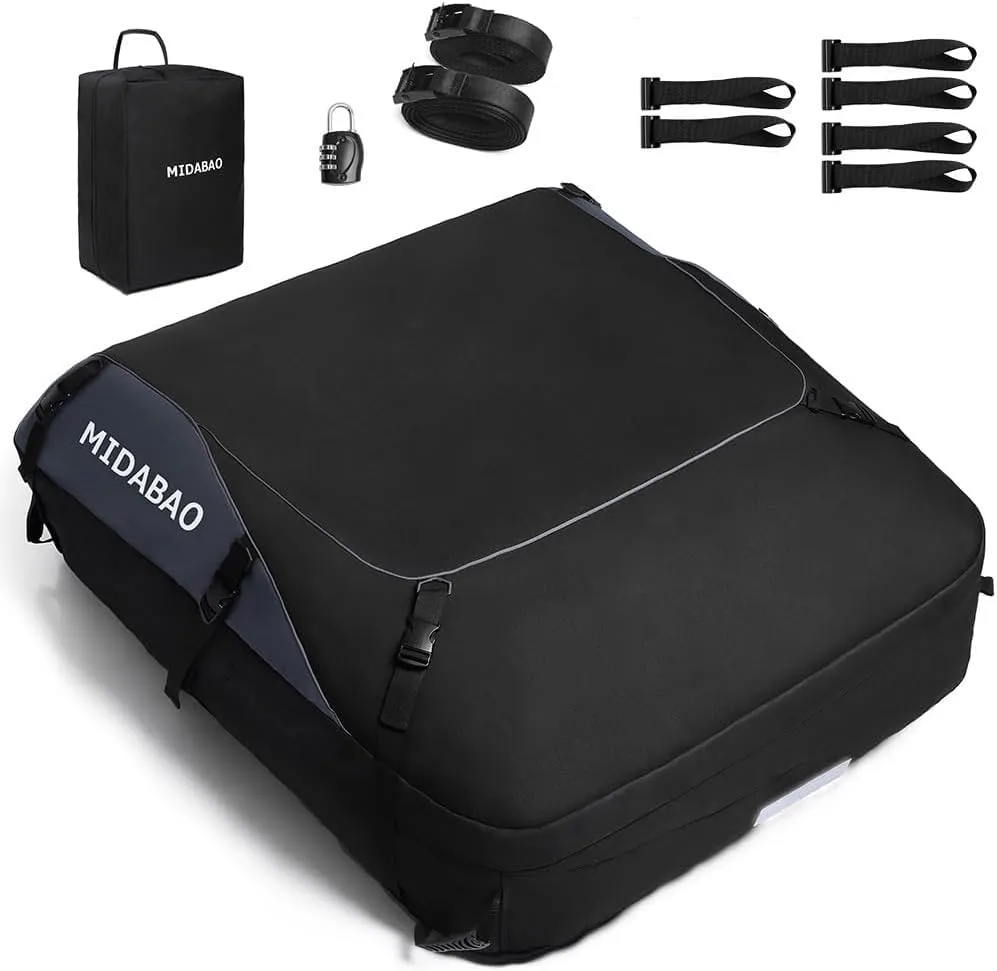 Racks (20 Cubic Feet) MIDABAO 20 Cubic Waterproof Duty Car Roof Top Carrier-Car Cargo Roof Bag Car Roof Top residue regulator Carrier - Waterproof & Coated Zippers- includes Anti-Slip Mat- for Cars with or without 