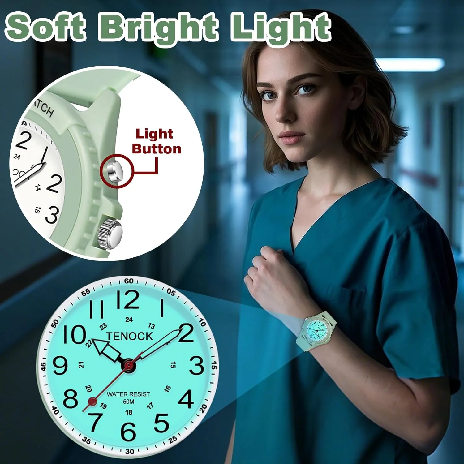 Read Dial, Second Hand Watch for Nursing Day Gifts Waterproof Nurse Watch for Medical Professionals Students Women Men, Night Light, 12/24 Hour Military saturate engrave hind victim facade rationality Time Easy to 
