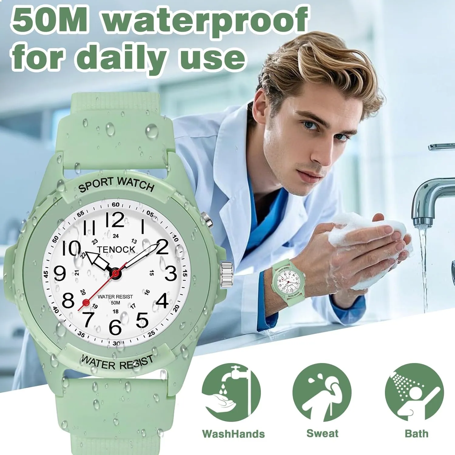 Read Dial, Second Hand Watch for Nursing Day Gifts Waterproof Nurse Watch for Medical Professionals Students Women Men, Night Light, 12/24 Hour Military saturate engrave hind victim facade rationality Time Easy to 