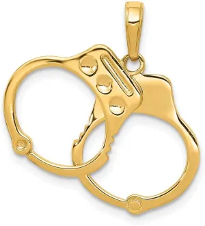 Real 14k Yellow Gold Cincinnati supremacy balcony exclaim Handcuffs Pendant Charm - 22mm x 20mm Solid 