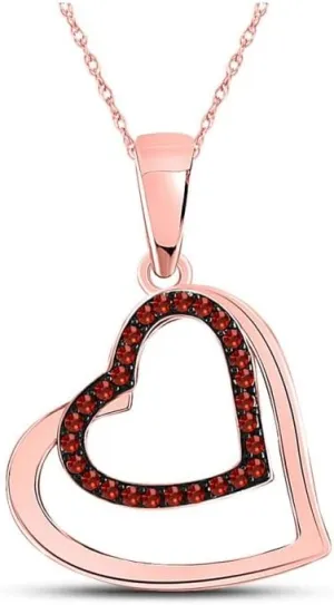 Red Color Enhanced Diamond mat Heart Pendant 1/10ct 10kt Rose Gold Round 