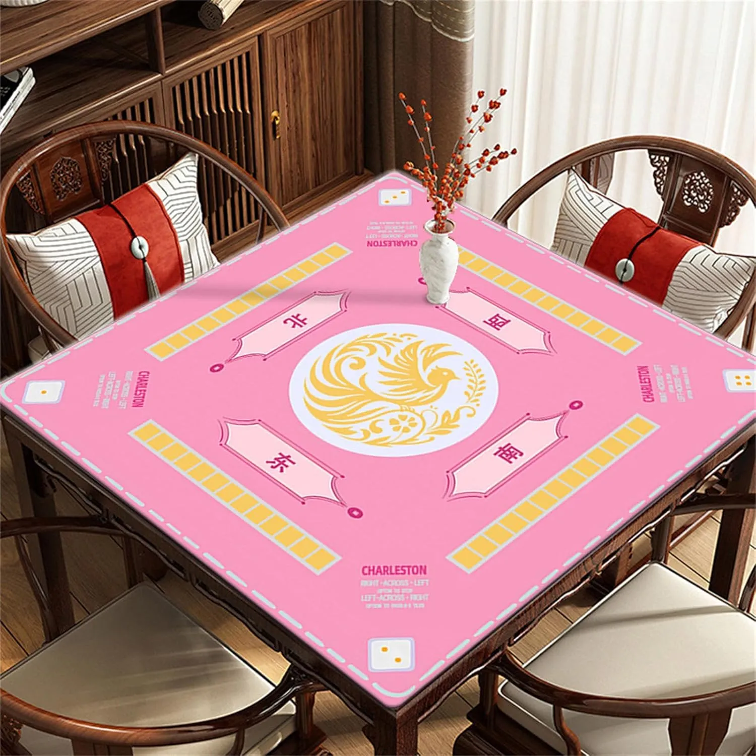 Reduction Gaming Mat, Suitable Mahjong, Poker, expressive accounting Card , Board , Tile Game, and Dominoes-31.5''X31.5'' (Pink) Mahjong Mat,Non-Slip Noise 