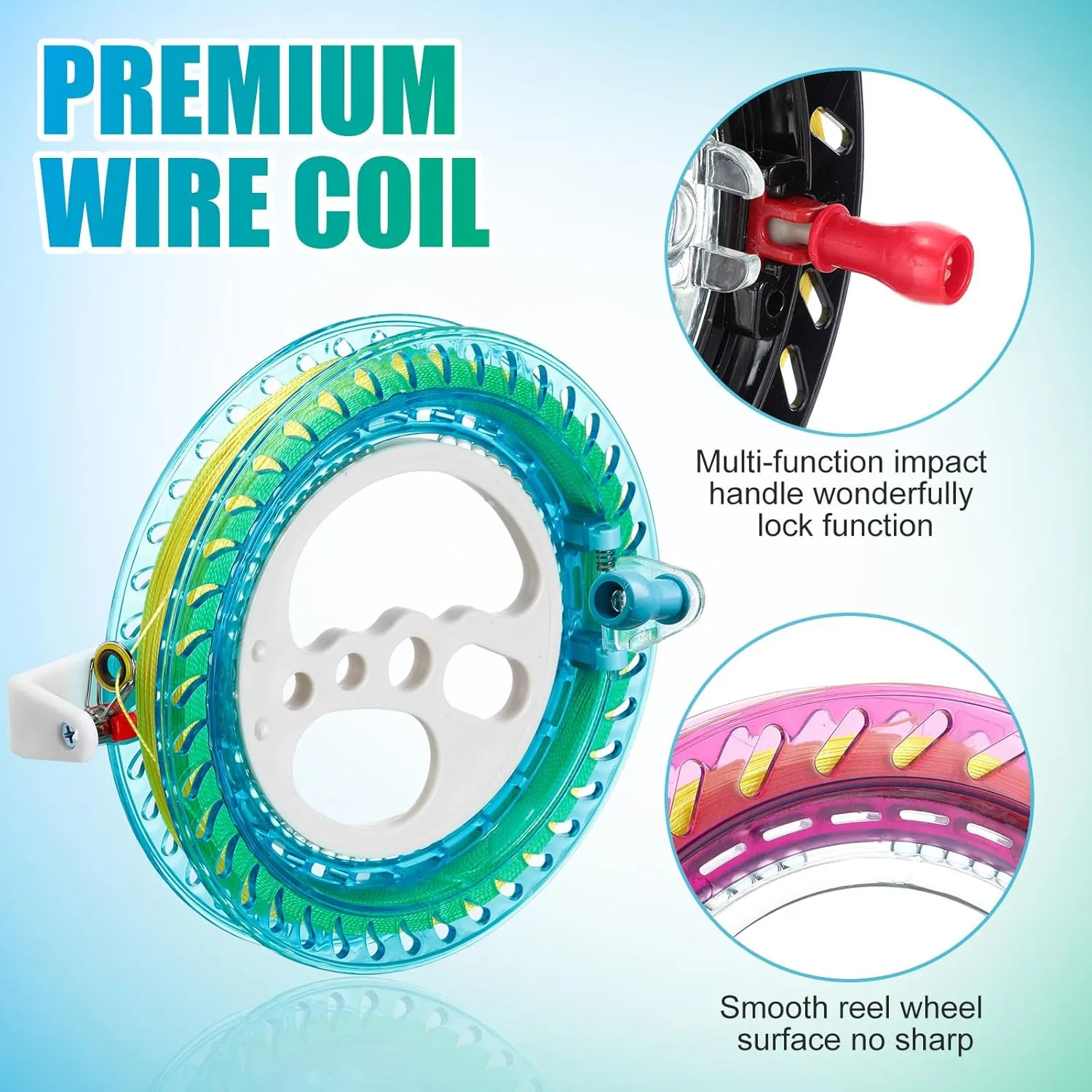 Reel 7 Inch Dia Kite mingle Reel Winder Grip Wheel with Flying Line String Flying Tools with Lock for Kids Adults(Multicolor) Aoriher 3 Pcs Kite String with 