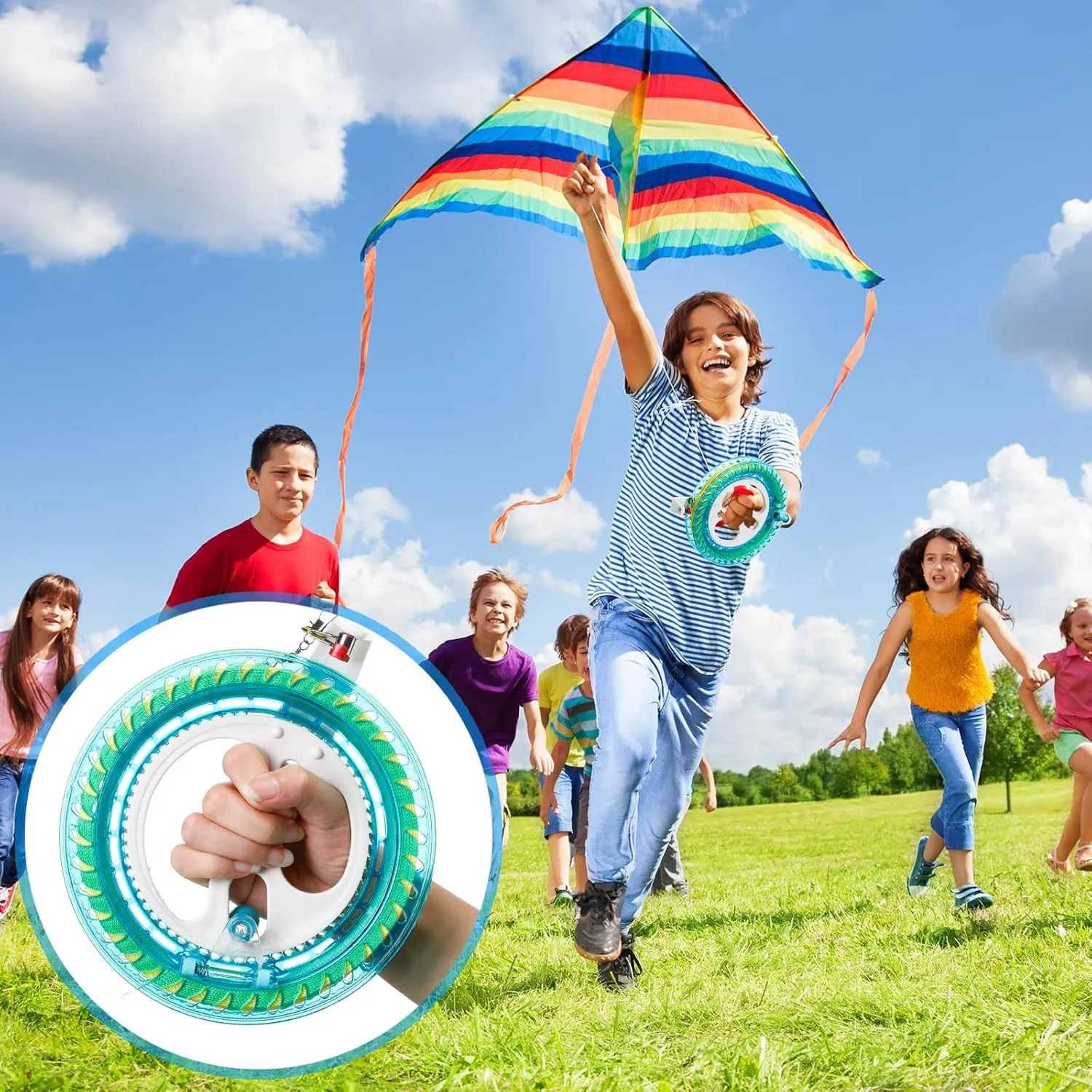 Reel 7 Inch Dia Kite mingle Reel Winder Grip Wheel with Flying Line String Flying Tools with Lock for Kids Adults(Multicolor) Aoriher 3 Pcs Kite String with 