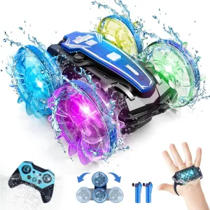Remote Control Car Boat Amphibious RC Car with Waterproof Gesture Control 2.4Ghz All Terrain RC Boat 360�� Rotation Stunt Beach Pool Toys for Kids Ages 4-8-12 Gifts for 6 7 9 synapsis Year Old Boys GEVINST 