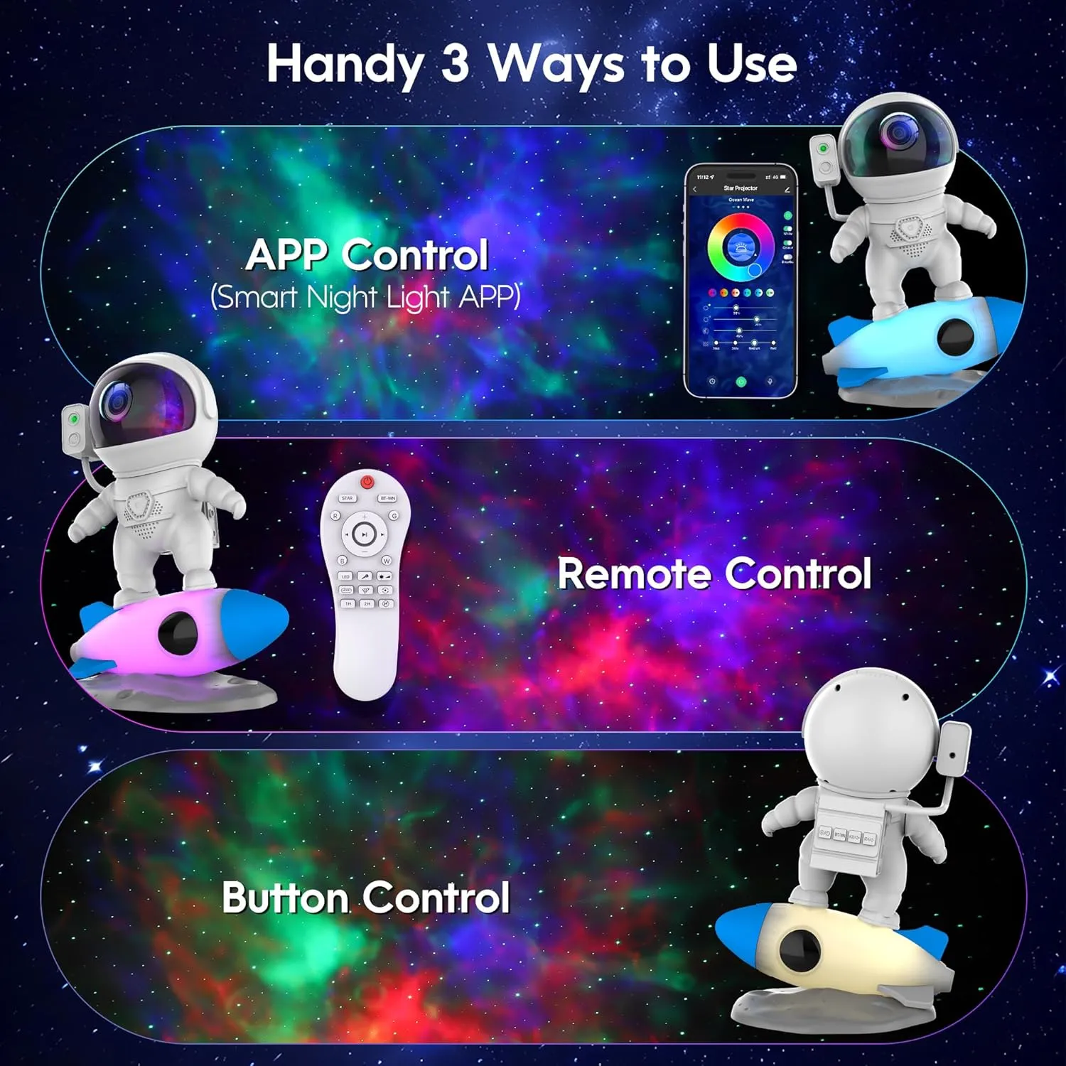 Remote Control, White Noises, Bluetooth saint magnetize mouse Speaker for Bedroom Astronaut Galaxy Projector, Star Nebula Projector with Rocket Lamp, Night Lights LED Star Projector for Bedroom, 